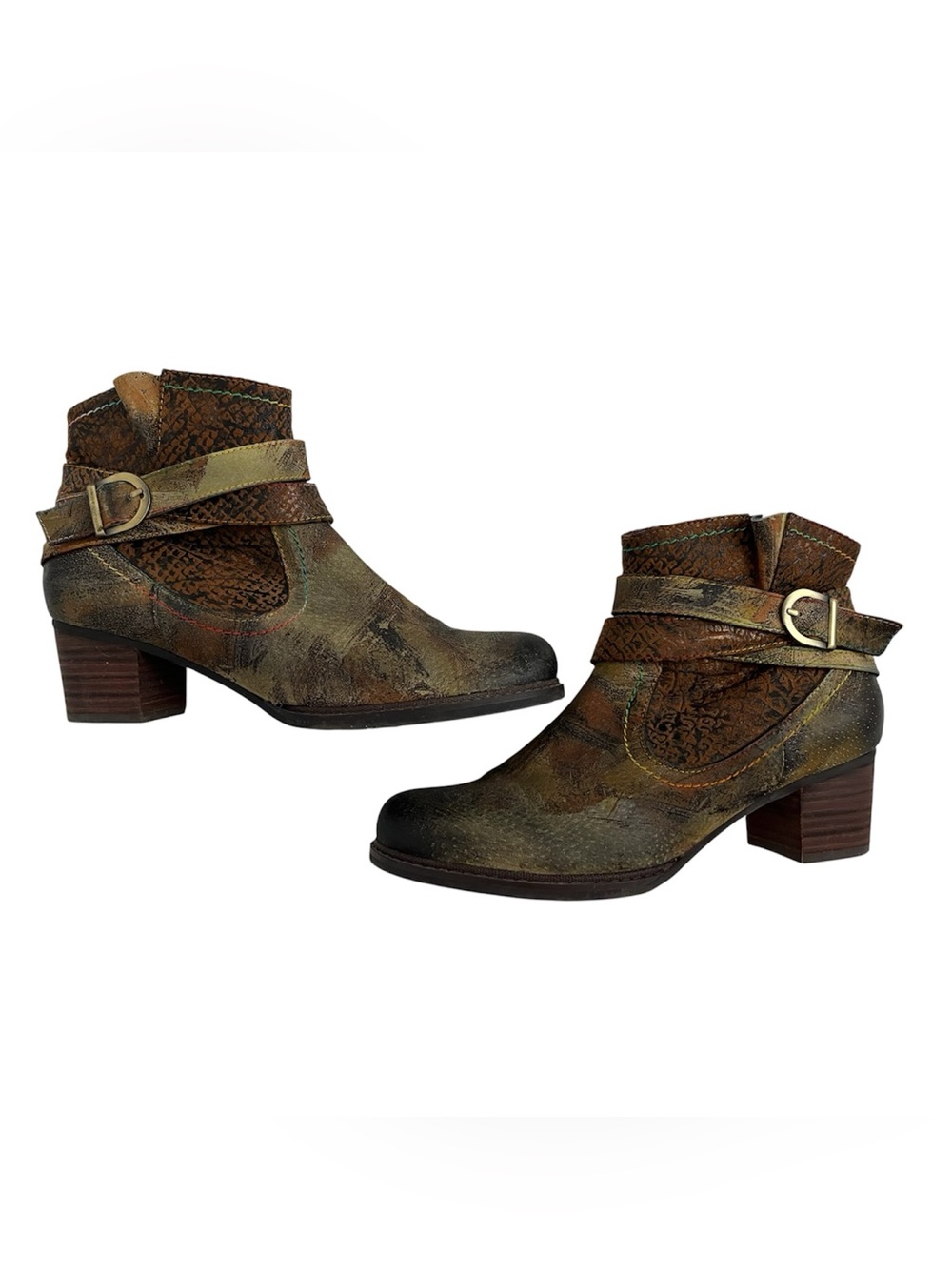 L’ARTISTE colorful Ankle heeled Booties with Buckle Strap